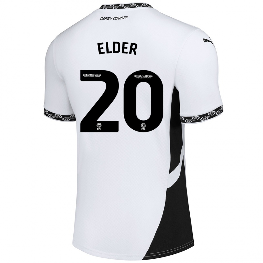 Niño Camiseta Callum Elder #20 Blanco Negro 1ª Equipación 2024/25 La Camisa Chile