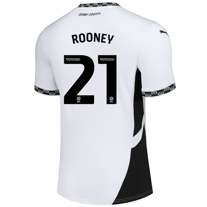 Niño Camiseta Jake Rooney #21 Blanco Negro 1ª Equipación 2024/25 La Camisa Chile