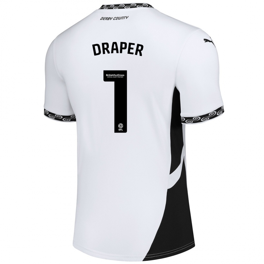 Niño Camiseta Anna Draper #1 Blanco Negro 1ª Equipación 2024/25 La Camisa Chile