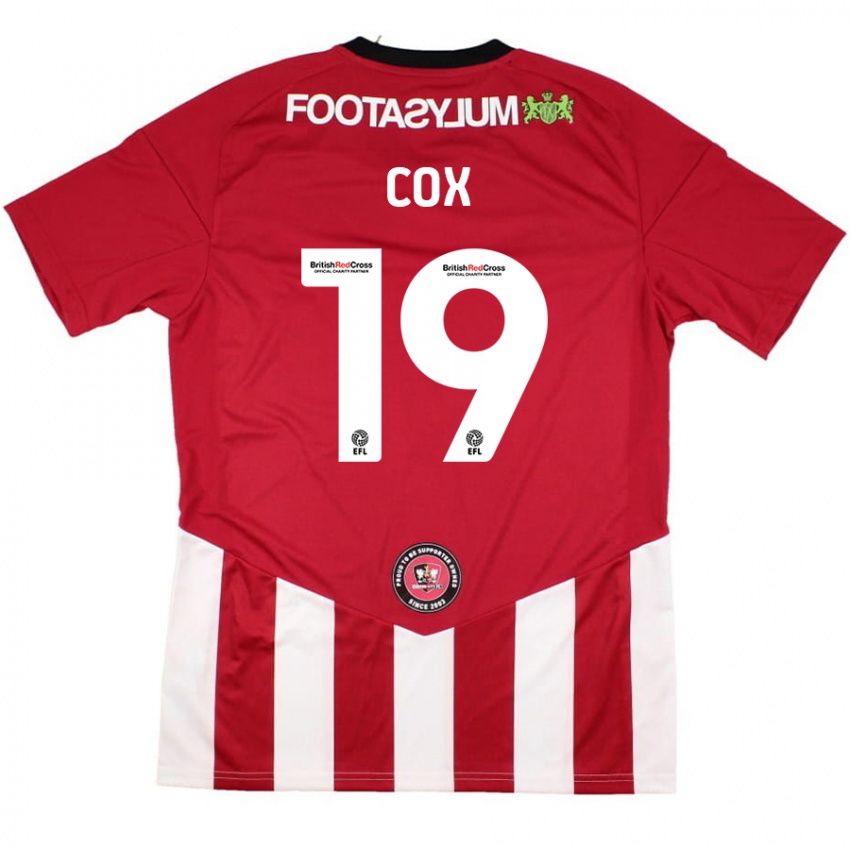 Niño Camiseta Sonny Cox #19 Rojo Blanco 1ª Equipación 2024/25 La Camisa Chile