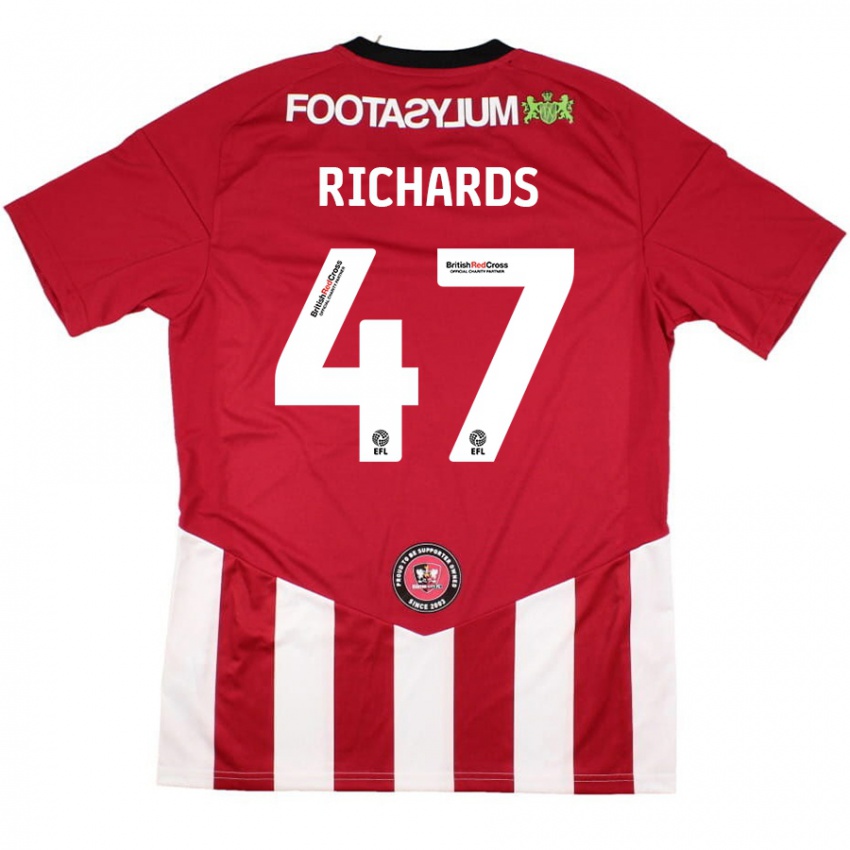 Niño Camiseta Jake Richards #47 Rojo Blanco 1ª Equipación 2024/25 La Camisa Chile