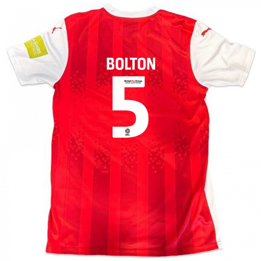 Niño Camiseta James Bolton #5 Rojo Blanco 1ª Equipación 2024/25 La Camisa Chile