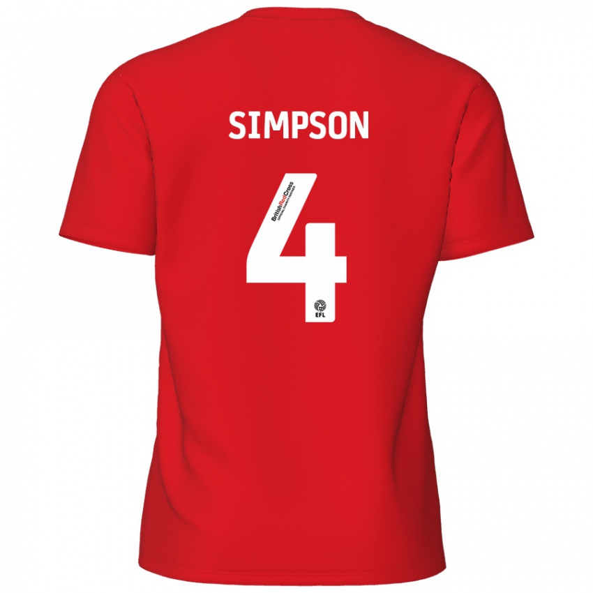 Niño Camiseta Jack Simpson #4 Rojo 1ª Equipación 2024/25 La Camisa Chile