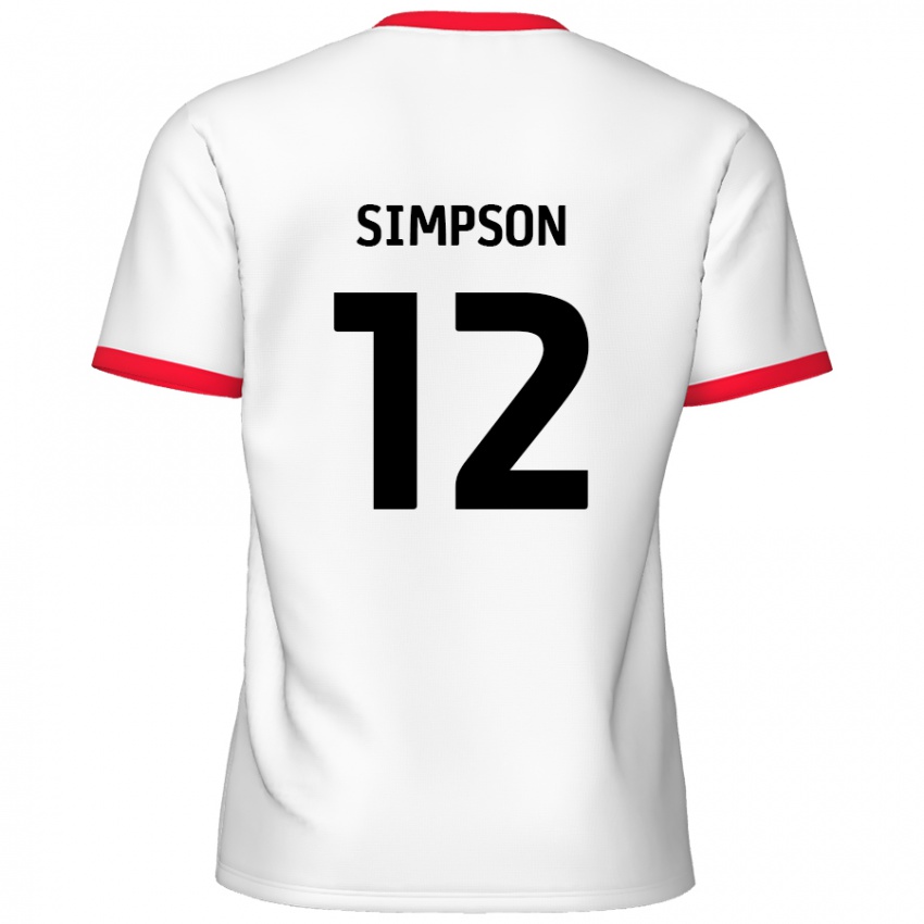 Niño Camiseta Tyreece Simpson #12 Blanco Rojo 1ª Equipación 2024/25 La Camisa Chile