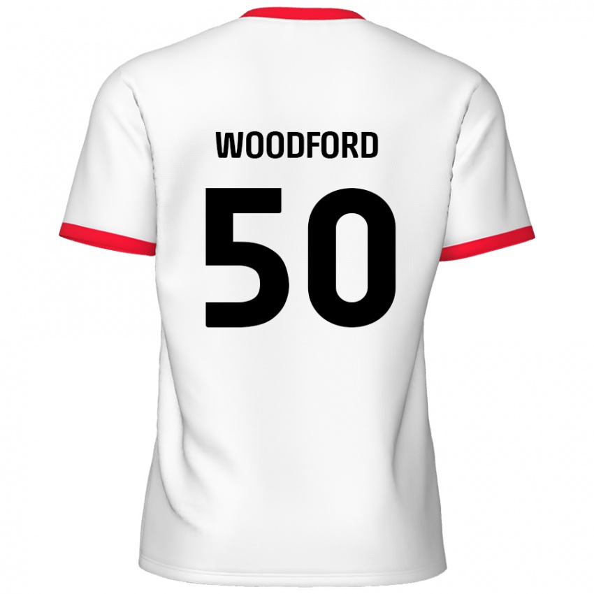 Niño Camiseta Max Woodford #50 Blanco Rojo 1ª Equipación 2024/25 La Camisa Chile