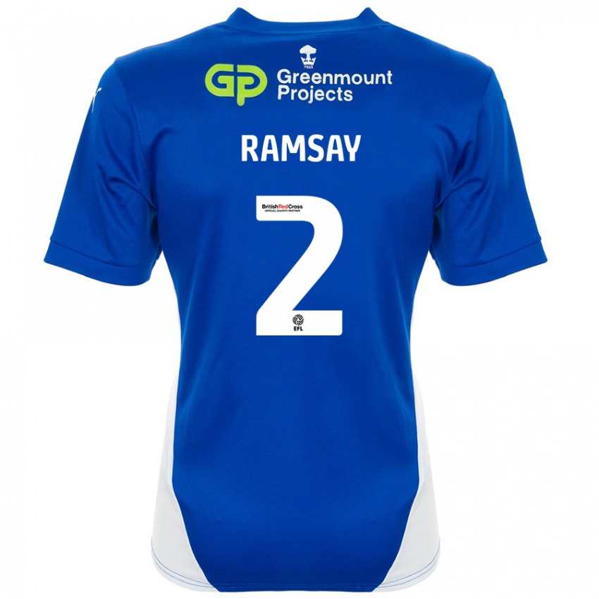 Niño Camiseta Calvin Ramsay #2 Azul Blanco 1ª Equipación 2024/25 La Camisa Chile