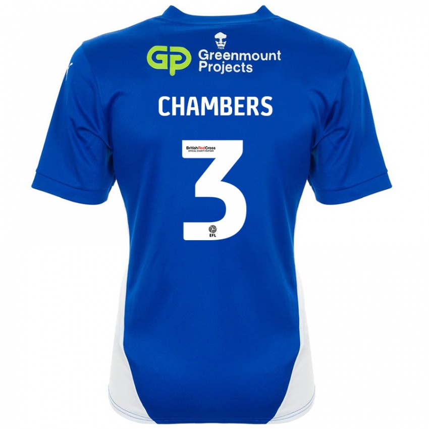 Niño Camiseta Luke Chambers #3 Azul Blanco 1ª Equipación 2024/25 La Camisa Chile