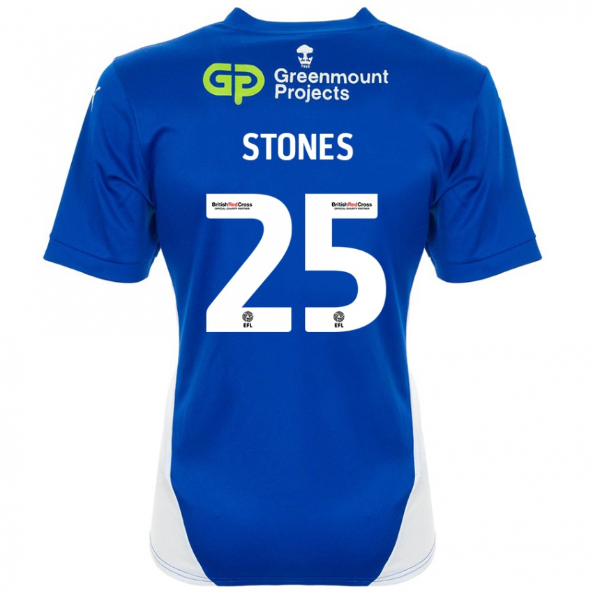 Niño Camiseta Josh Stones #25 Azul Blanco 1ª Equipación 2024/25 La Camisa Chile