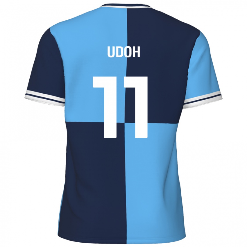 Niño Camiseta Daniel Udoh #11 Azul Cielo Azul Oscuro 1ª Equipación 2024/25 La Camisa Chile