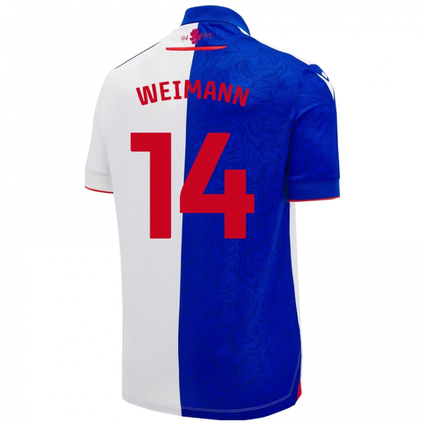 Niño Camiseta Andreas Weimann #14 Azul Cielo Blanco 1ª Equipación 2024/25 La Camisa Chile