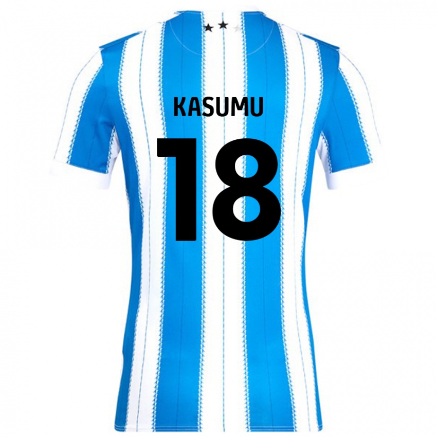 Niño Camiseta David Kasumu #18 Azul Blanco 1ª Equipación 2024/25 La Camisa Chile