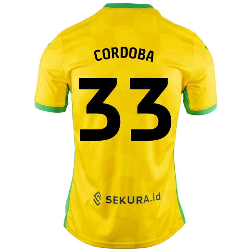 Niño Camiseta José Córdoba #33 Amarillo Verde 1ª Equipación 2024/25 La Camisa Chile