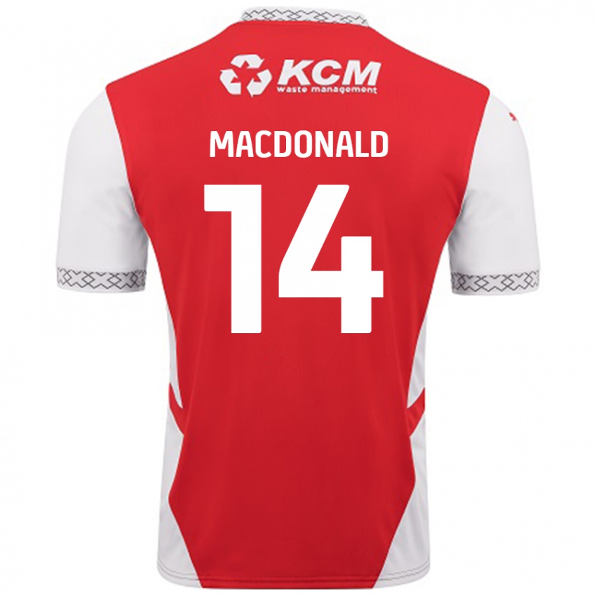 Niño Camiseta Alex Macdonald #14 Rojo Blanco 1ª Equipación 2024/25 La Camisa Chile