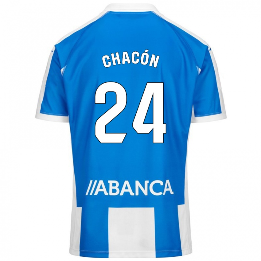 Niño Camiseta Luis Chacón #24 Azul Blanco 1ª Equipación 2024/25 La Camisa Chile