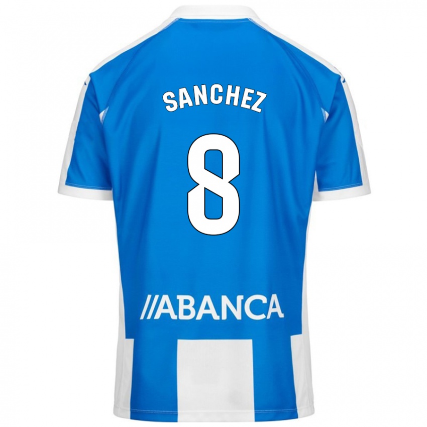 Niño Camiseta Carlota Sánchez #8 Azul Blanco 1ª Equipación 2024/25 La Camisa Chile