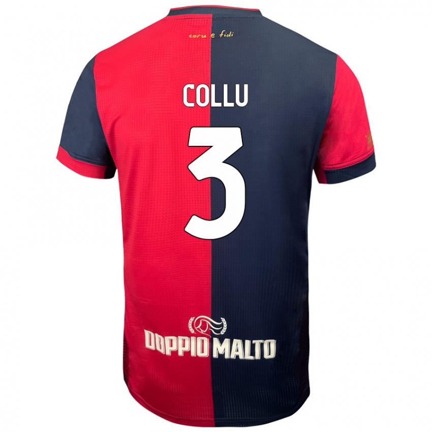 Niño Camiseta Davide Collu #3 Rojo Azul Más Oscuro 1ª Equipación 2024/25 La Camisa Chile