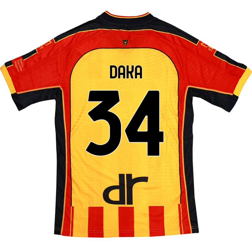 Niño Camiseta Dario Daka #34 Amarillo Rojo 1ª Equipación 2024/25 La Camisa Chile