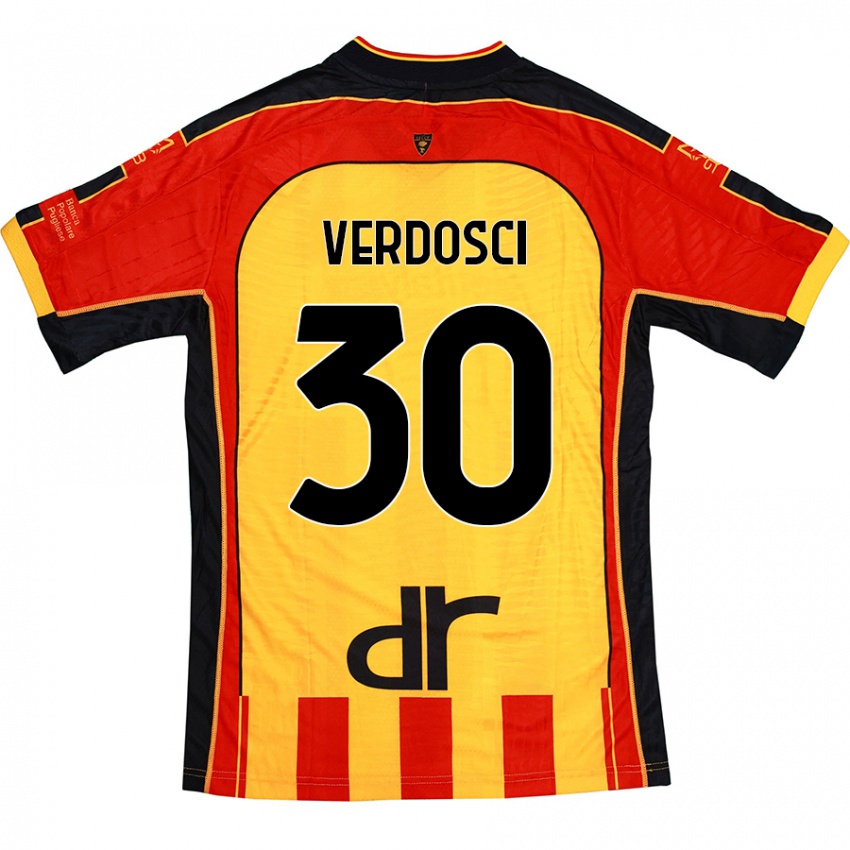 Niño Camiseta Simone Verdosci #30 Amarillo Rojo 1ª Equipación 2024/25 La Camisa Chile