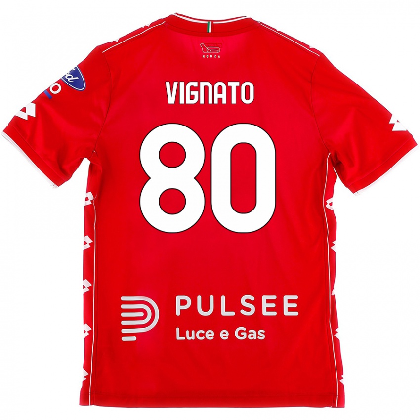 Niño Camiseta Samuele Vignato #80 Rojo Blanco 1ª Equipación 2024/25 La Camisa Chile