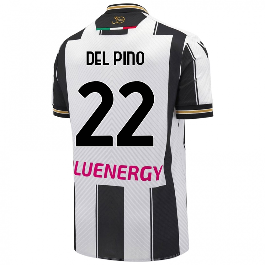 Niño Camiseta Lorenzo Del Pino #22 Blanco Negro 1ª Equipación 2024/25 La Camisa Chile