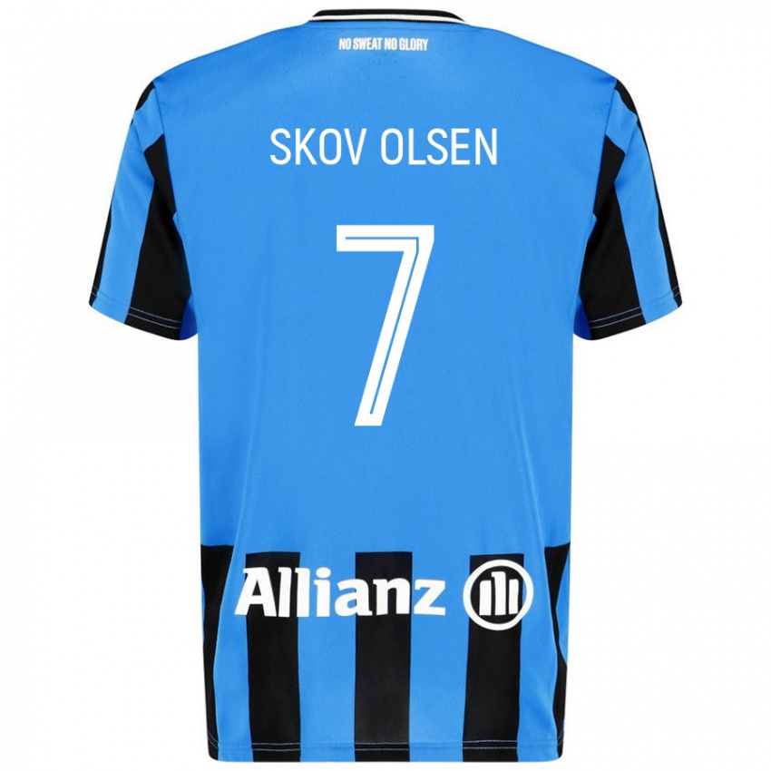 Niño Camiseta Andreas Skov Olsen #7 Azul Cielo Negro 1ª Equipación 2024/25 La Camisa Chile