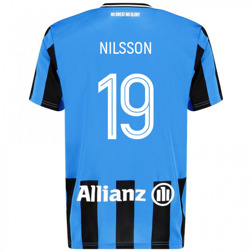 Niño Camiseta Gustaf Nilsson #19 Azul Cielo Negro 1ª Equipación 2024/25 La Camisa Chile