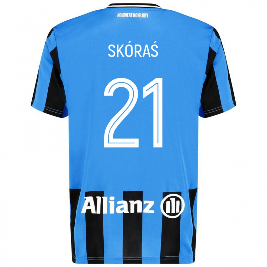 Niño Camiseta Michal Skoras #21 Azul Cielo Negro 1ª Equipación 2024/25 La Camisa Chile