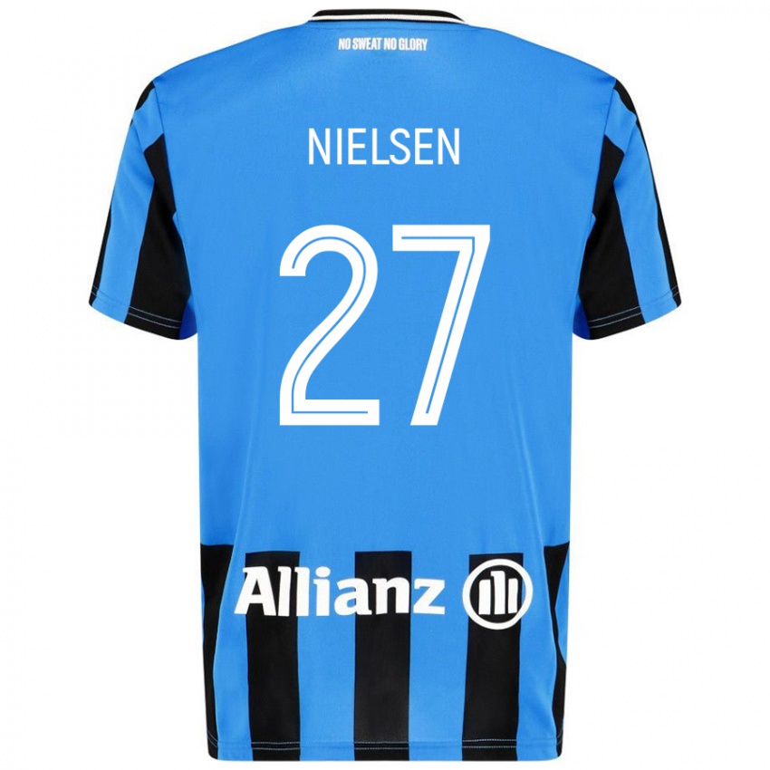 Niño Camiseta Casper Nielsen #27 Azul Cielo Negro 1ª Equipación 2024/25 La Camisa Chile