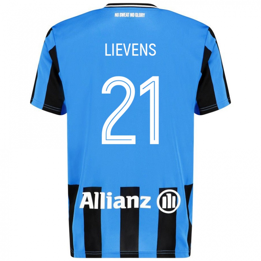 Niño Camiseta Caitlin Lievens #21 Azul Cielo Negro 1ª Equipación 2024/25 La Camisa Chile