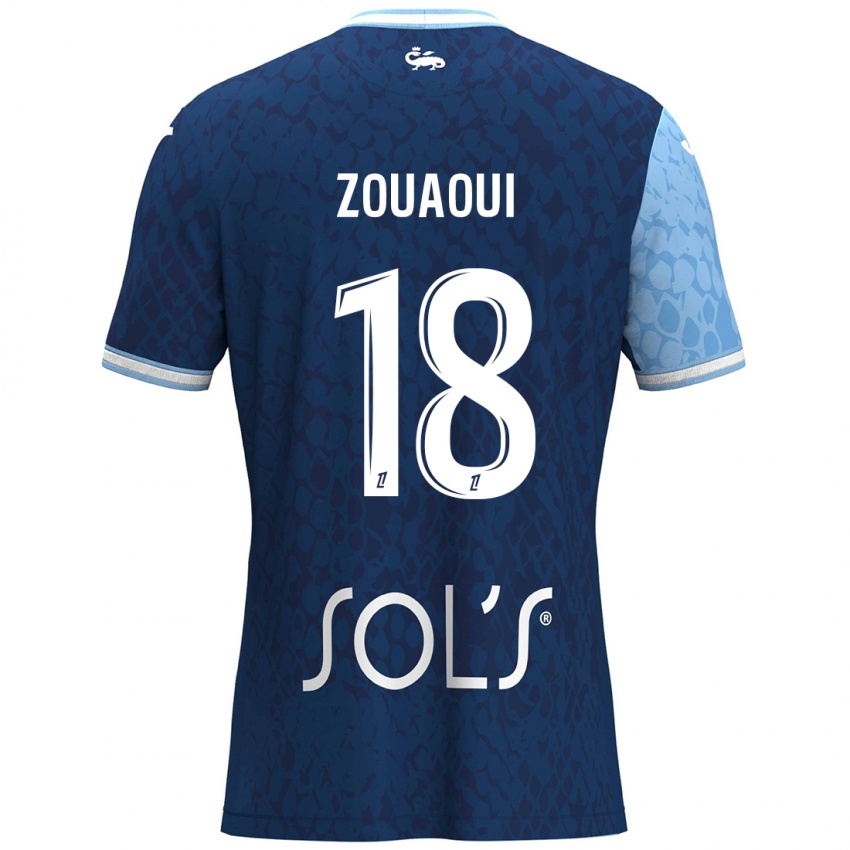 Niño Camiseta Yanis Zouaoui #18 Azul Cielo Azul Oscuro 1ª Equipación 2024/25 La Camisa Chile