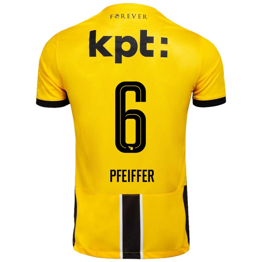 Niño Camiseta Patric Pfeiffer #6 Amarillo Negro 1ª Equipación 2024/25 La Camisa Chile