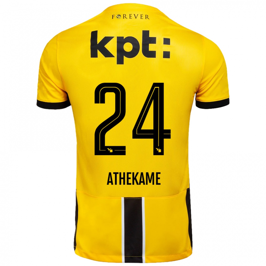 Niño Camiseta Zachary Athekame #24 Amarillo Negro 1ª Equipación 2024/25 La Camisa Chile