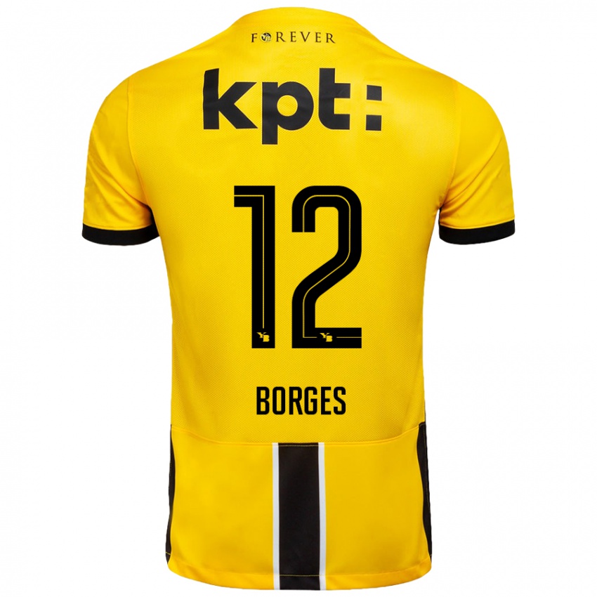 Niño Camiseta David Borges #12 Amarillo Negro 1ª Equipación 2024/25 La Camisa Chile