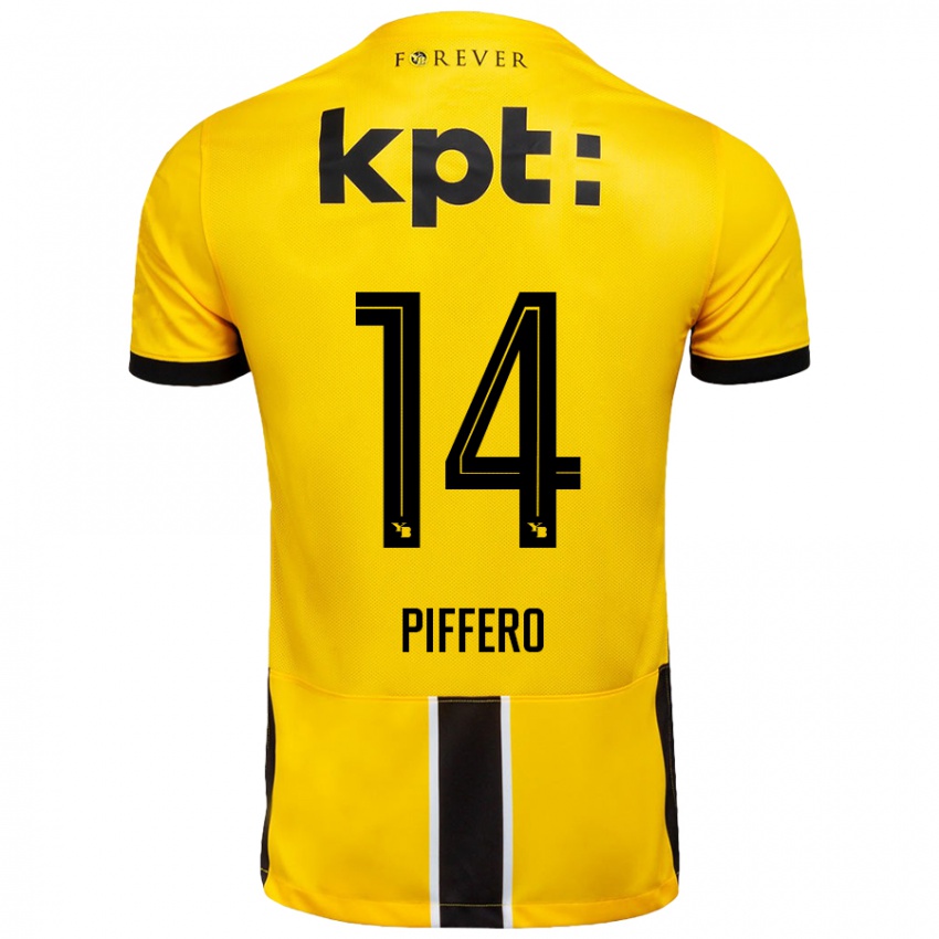 Niño Camiseta David Piffero #14 Amarillo Negro 1ª Equipación 2024/25 La Camisa Chile