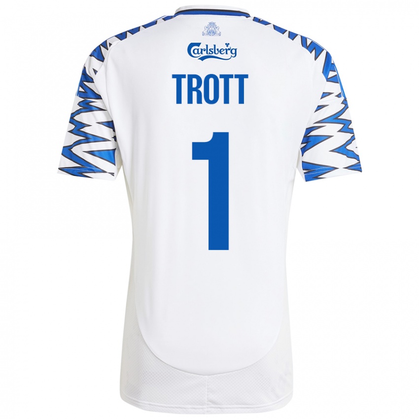 Niño Camiseta Nathan Trott #1 Blanco Azul Cielo 1ª Equipación 2024/25 La Camisa Chile