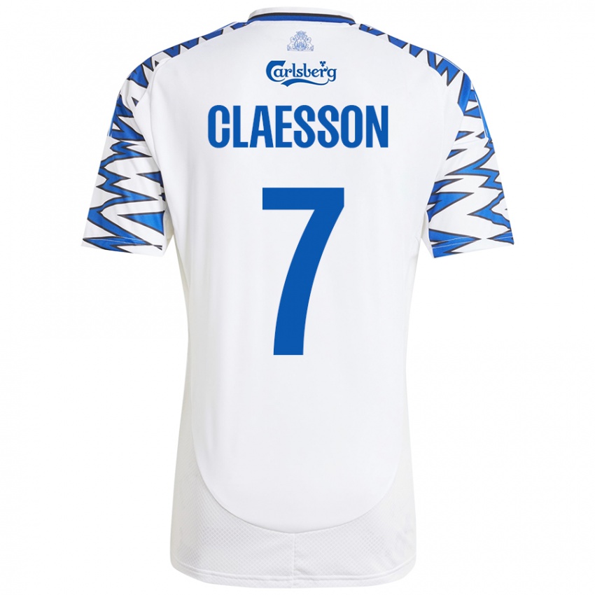 Niño Camiseta Viktor Claesson #7 Blanco Azul Cielo 1ª Equipación 2024/25 La Camisa Chile