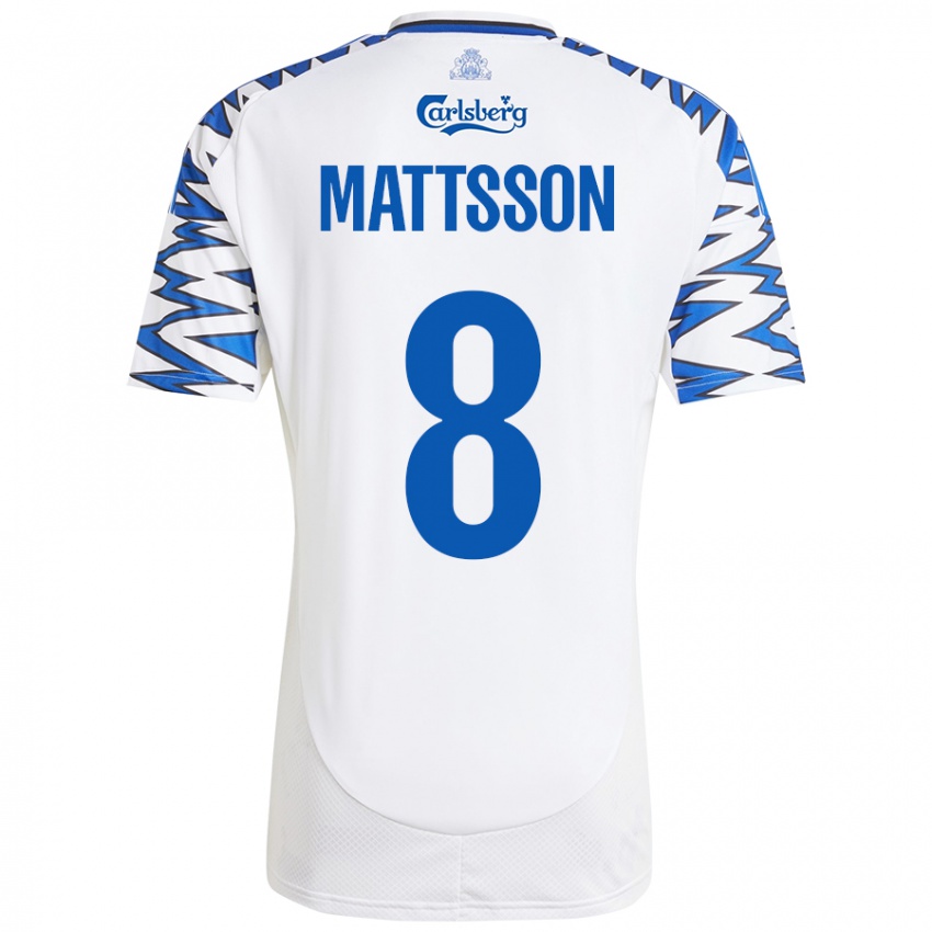 Niño Camiseta Magnus Mattsson #8 Blanco Azul Cielo 1ª Equipación 2024/25 La Camisa Chile