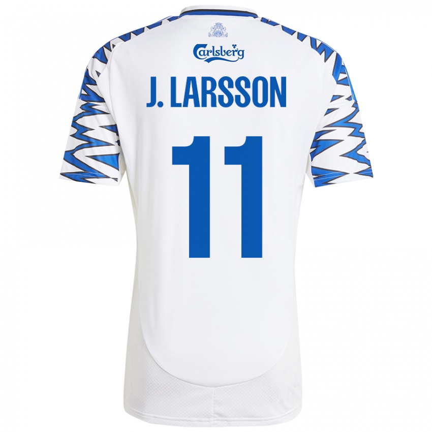 Niño Camiseta Jordan Larsson #11 Blanco Azul Cielo 1ª Equipación 2024/25 La Camisa Chile