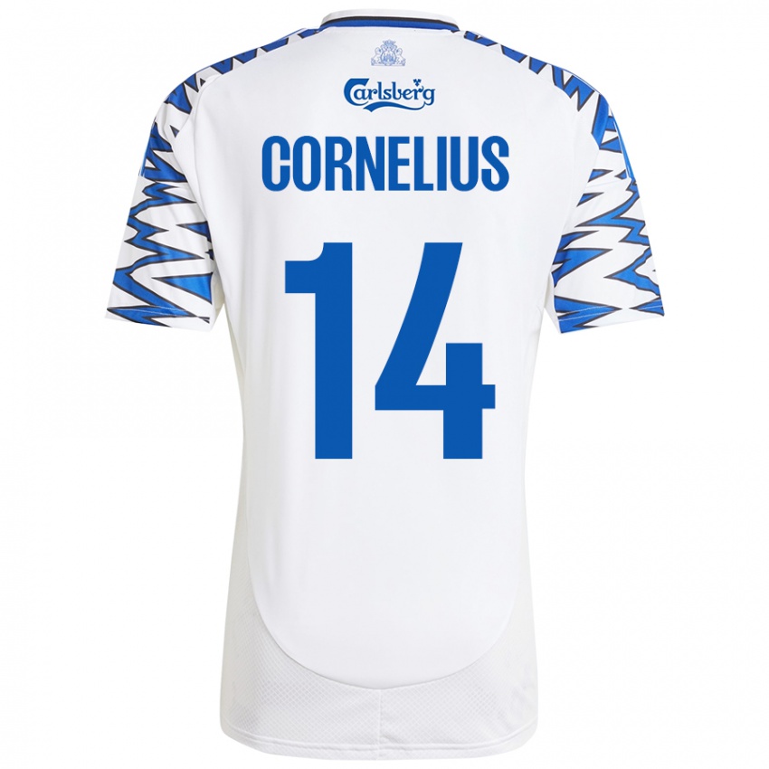 Niño Camiseta Andreas Cornelius #14 Blanco Azul Cielo 1ª Equipación 2024/25 La Camisa Chile