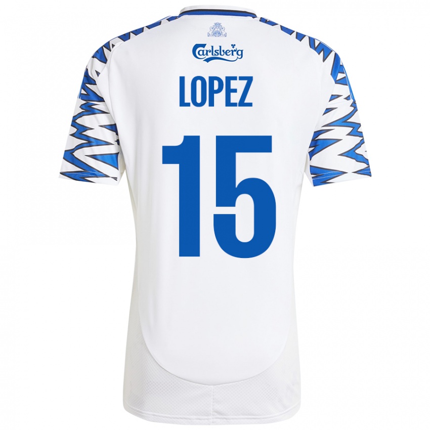 Niño Camiseta Marcos López #15 Blanco Azul Cielo 1ª Equipación 2024/25 La Camisa Chile