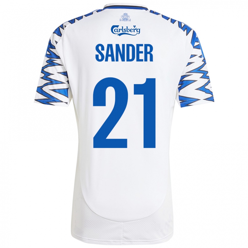 Niño Camiseta Theo Sander #21 Blanco Azul Cielo 1ª Equipación 2024/25 La Camisa Chile