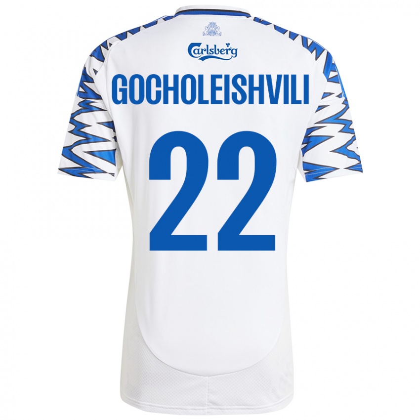 Niño Camiseta Giorgi Gocholeishvili #22 Blanco Azul Cielo 1ª Equipación 2024/25 La Camisa Chile