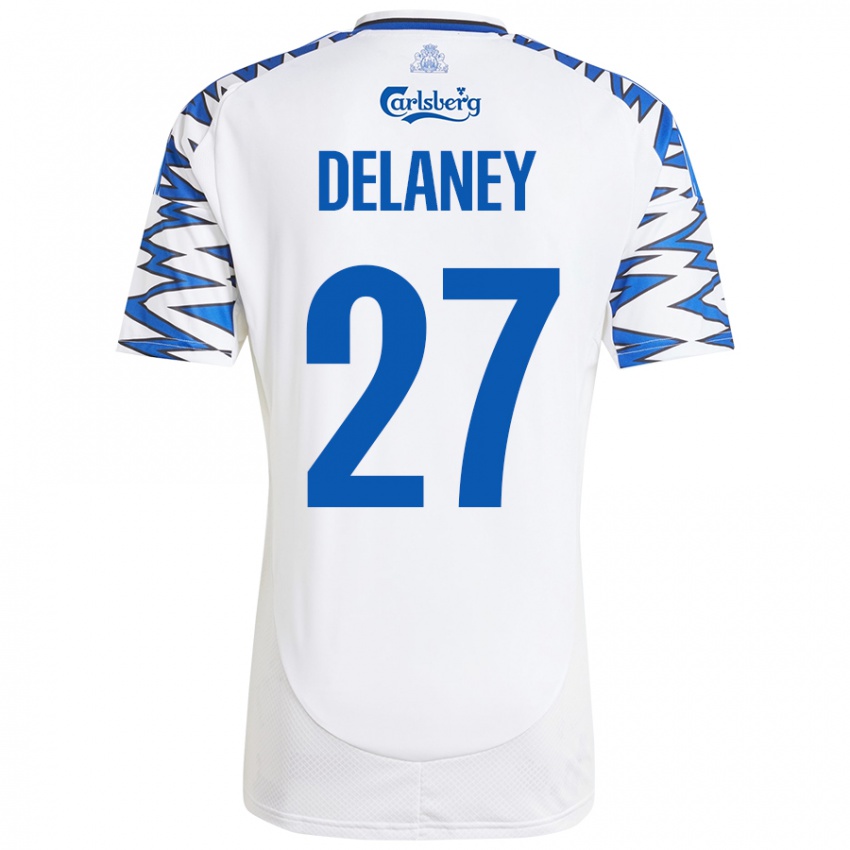 Niño Camiseta Thomas Delaney #27 Blanco Azul Cielo 1ª Equipación 2024/25 La Camisa Chile