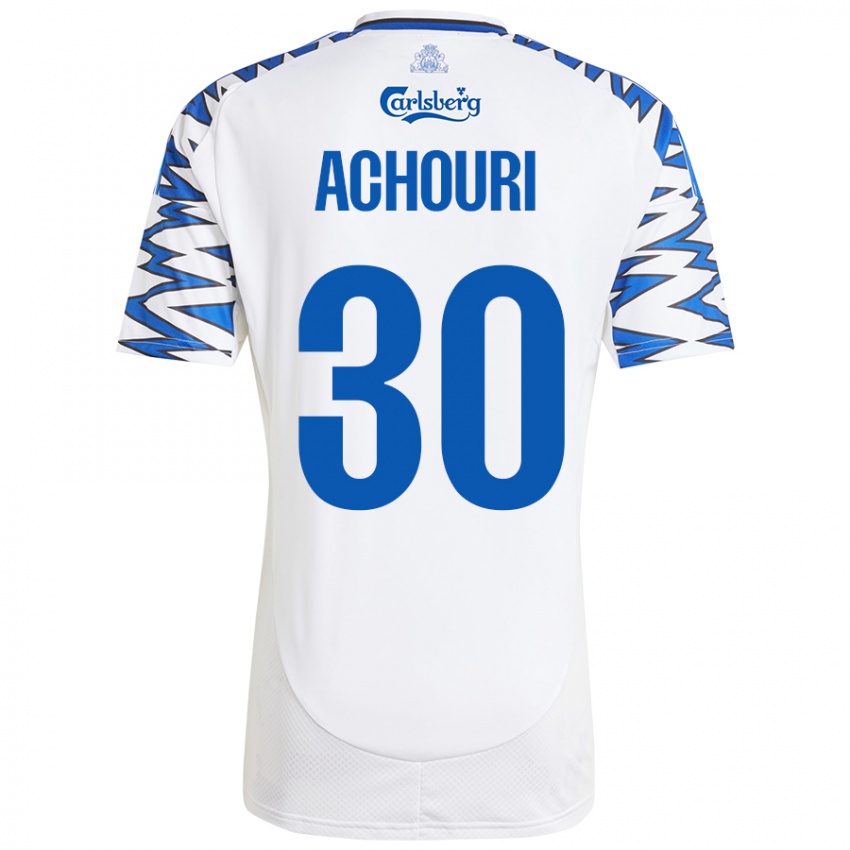 Niño Camiseta Elias Achouri #30 Blanco Azul Cielo 1ª Equipación 2024/25 La Camisa Chile