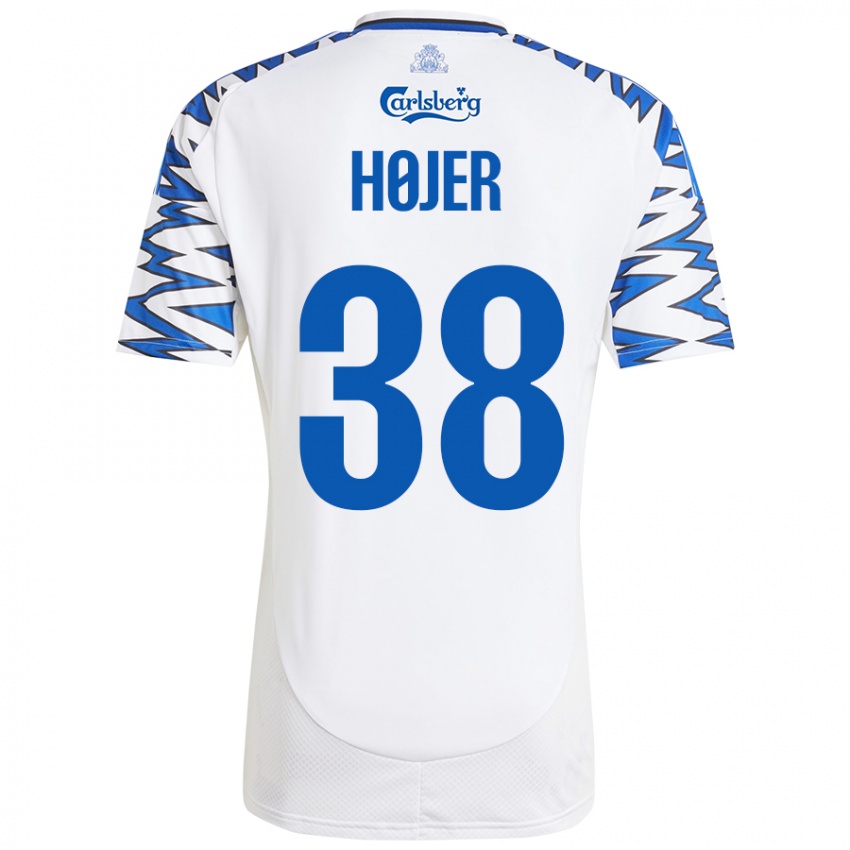 Niño Camiseta Oliver Højer #38 Blanco Azul Cielo 1ª Equipación 2024/25 La Camisa Chile