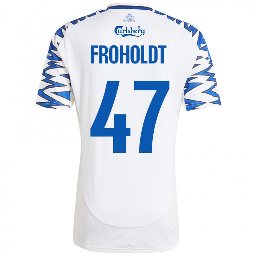 Niño Camiseta Victor Froholdt #47 Blanco Azul Cielo 1ª Equipación 2024/25 La Camisa Chile