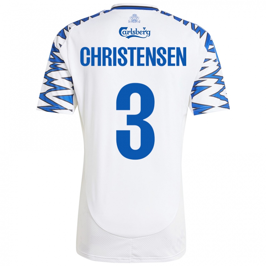 Niño Camiseta Sebastian Christensen #3 Blanco Azul Cielo 1ª Equipación 2024/25 La Camisa Chile