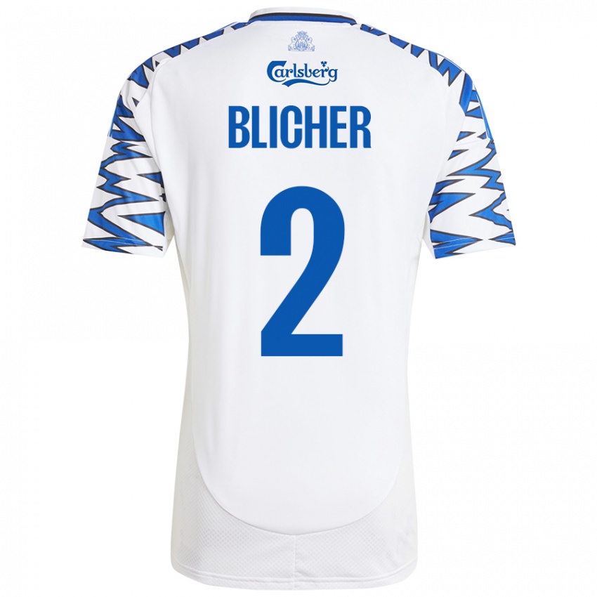 Niño Camiseta Nicolai Blicher #2 Blanco Azul Cielo 1ª Equipación 2024/25 La Camisa Chile