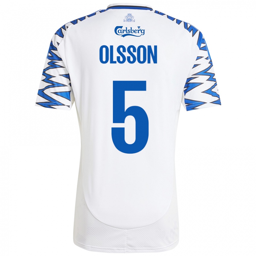 Niño Camiseta Cornelius Olsson #5 Blanco Azul Cielo 1ª Equipación 2024/25 La Camisa Chile