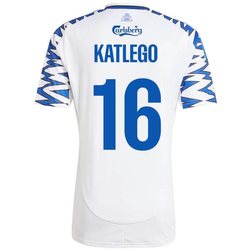 Niño Camiseta David Katlego #16 Blanco Azul Cielo 1ª Equipación 2024/25 La Camisa Chile